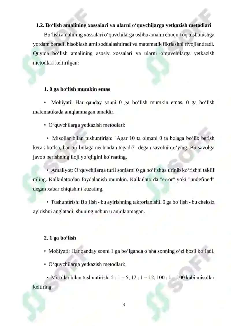"SONNI 6 GA BO‘LISHNI O‘RGATISH METODIKASI" 8