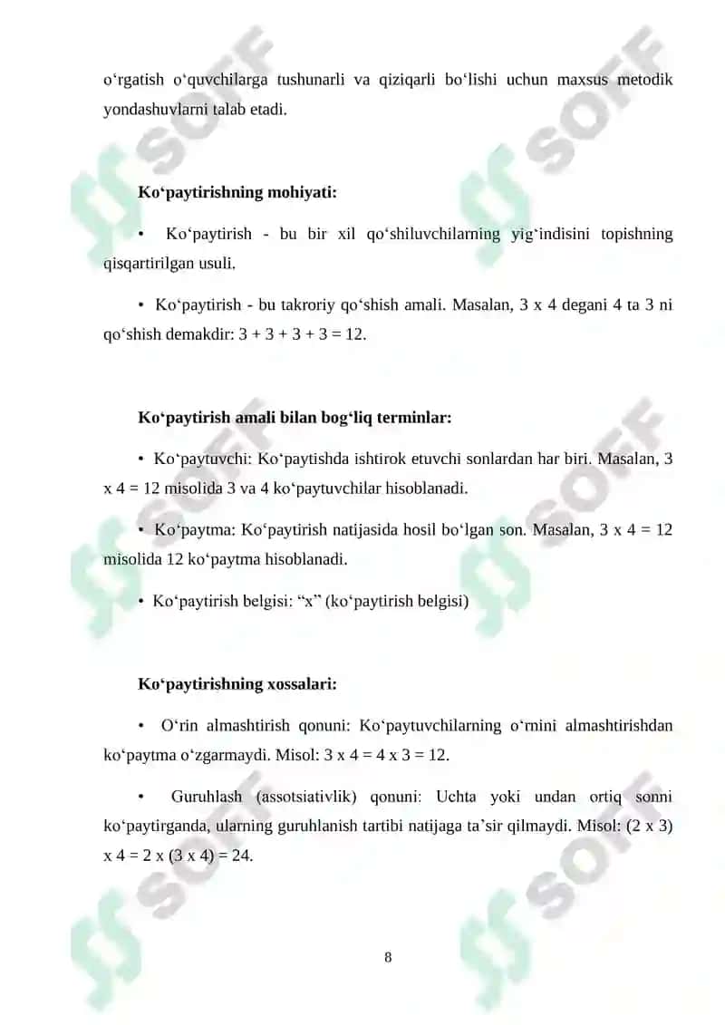 BIR XONALI SONLARNI BIRGA KO‘PAYTIRISHNI O‘RGATISH METODIKASI 8