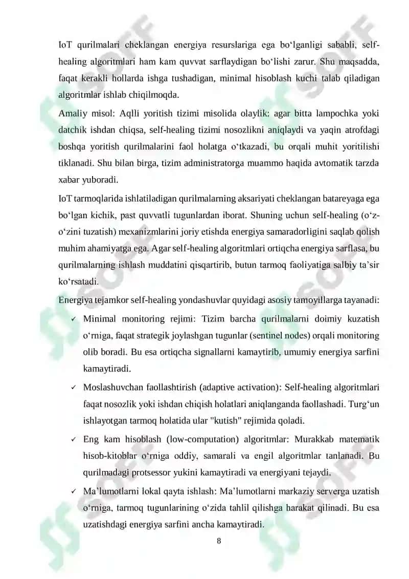 IoT tarmoqlarida tarmoqning o'z-o'zini tuzatish va optimallashtirish mexanizmlari 8