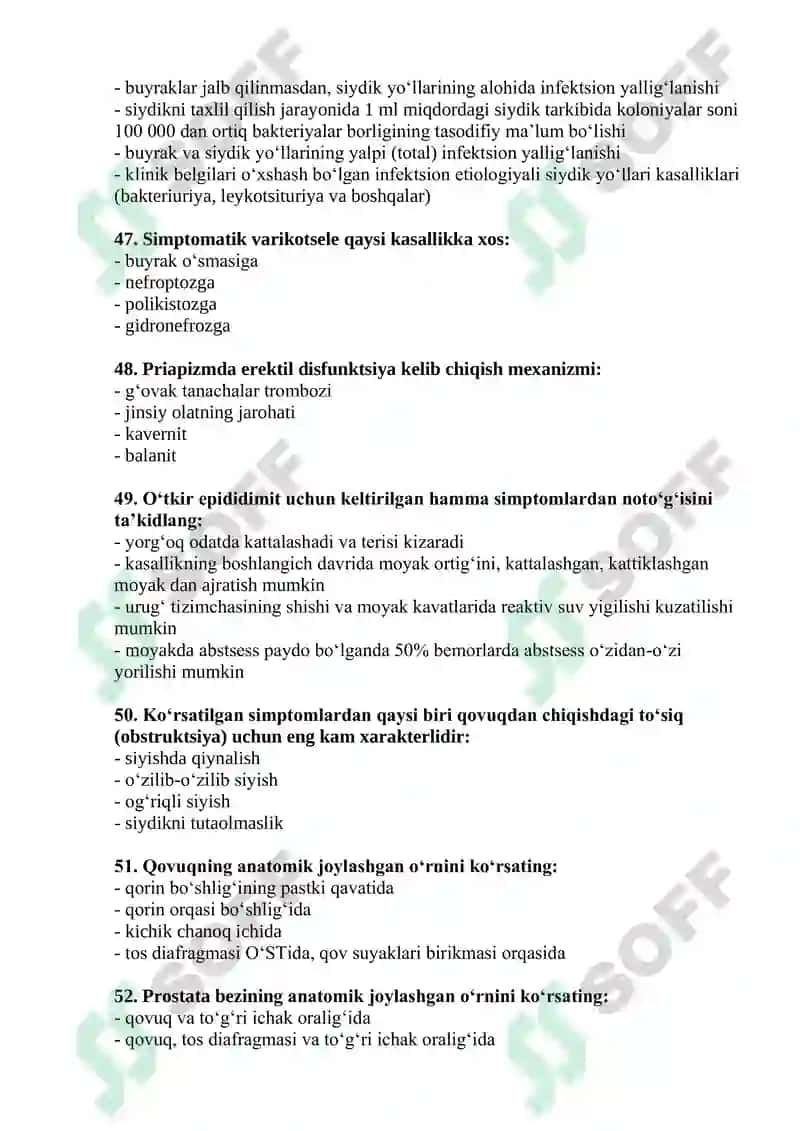Andrologiya va seksopatologiya mutaxassisligi test savollari 8