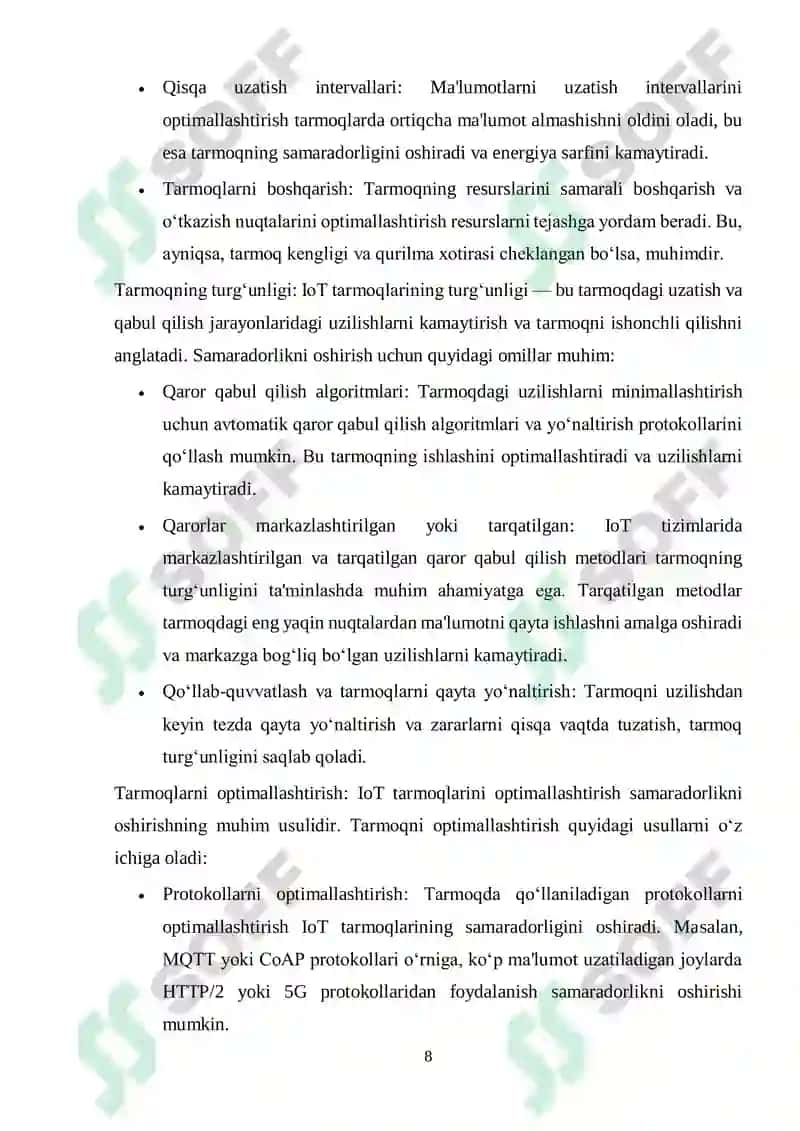 IoT tarmoqlarida ma'lumot uzatishning samaradorligini oshirish 8