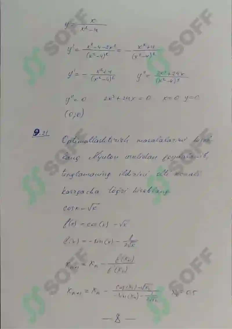 Hisob (Calculus) fanidan Mustaqil ish (Shaxsiy topshiriqlar) 21-variant javoblari - Mustaqil ish (qo'l yozma) 8