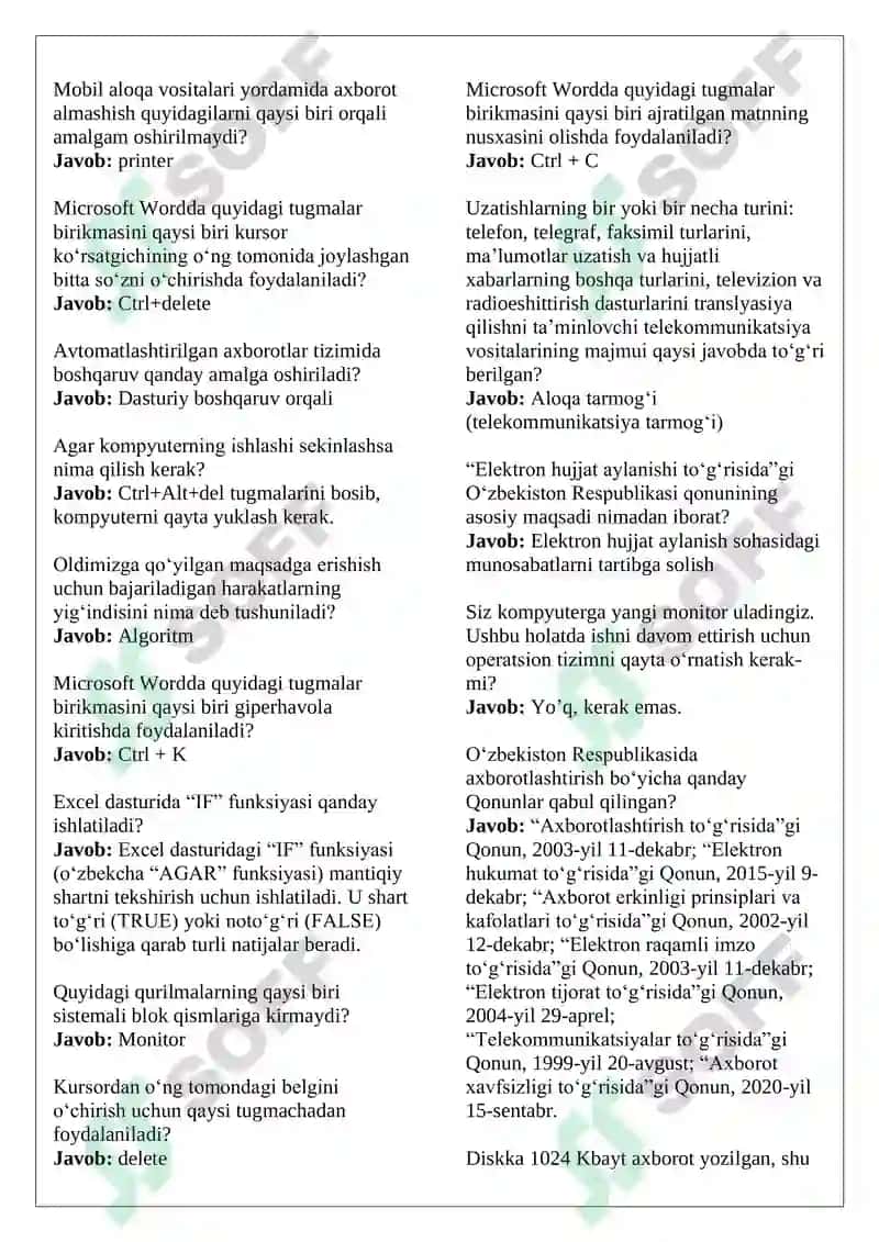 Argos test javoblar 2025 Axborot-kommunikatsiya texnologiyalari. Asl variant. 8