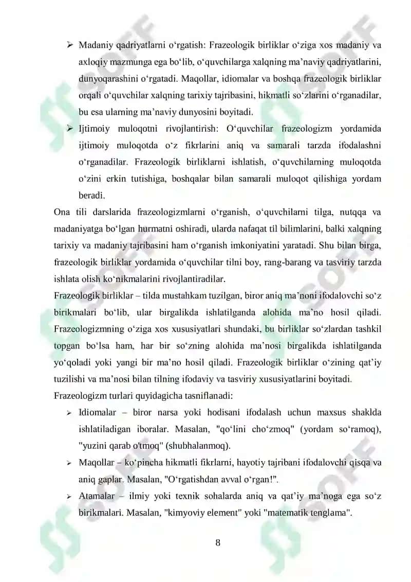 Ona tili ta’limida frazeologik birliklarning tutgan oʻrni 8