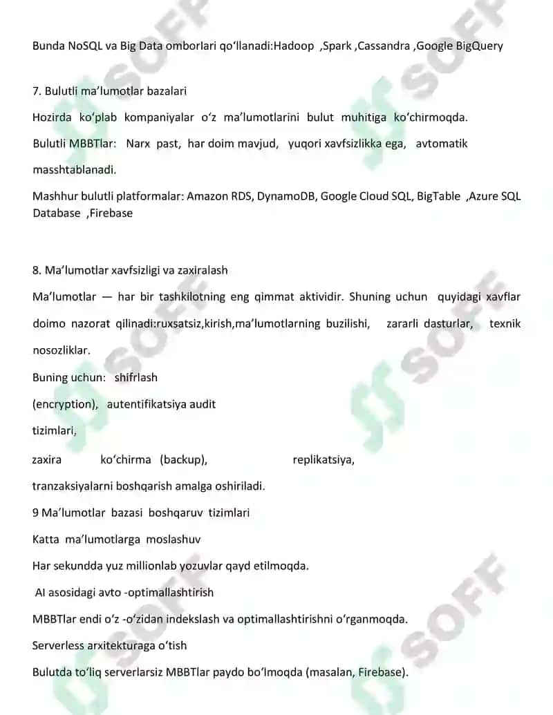 Ma’lumotlar bazasi tushunchasi va uning zamonaviy axborot tizimlaridagi o ‘rni 8