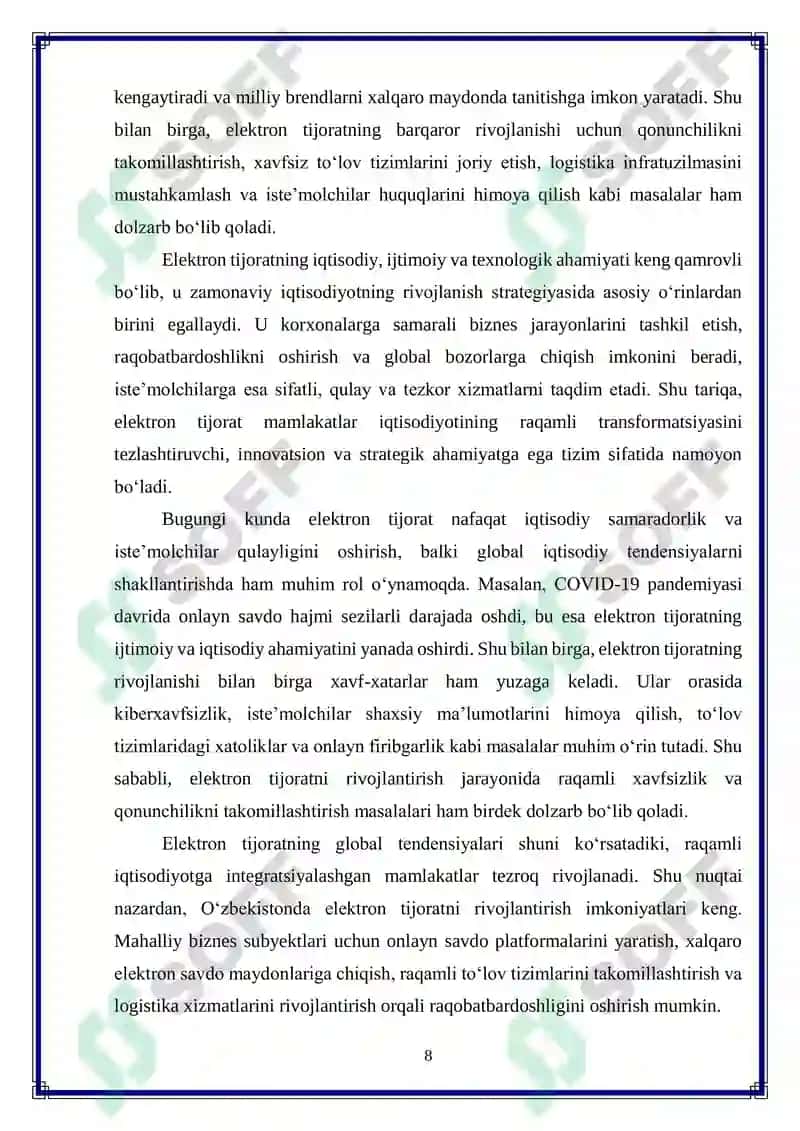 Elektron tijorat tizimini tashkil qilish va tartibga solishning xorij tajribasini O‘zbekistonda qo‘llash istiqbollari 8