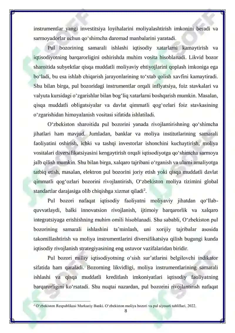 O‘zbekiston pul bozorini xorij tajribasi asosida rivojlantirish imkoniyatlari 8