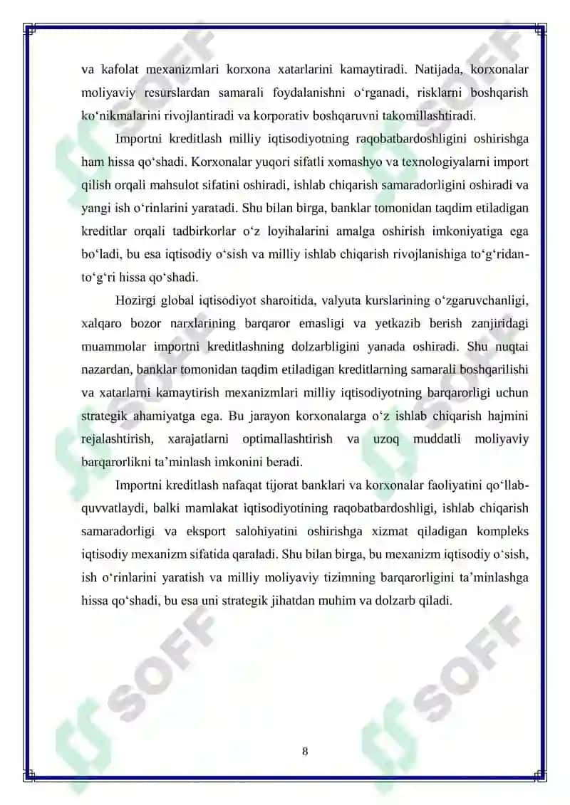 Tijorat banklarining importni kreditlash mexanizmini optimallashtirish 8