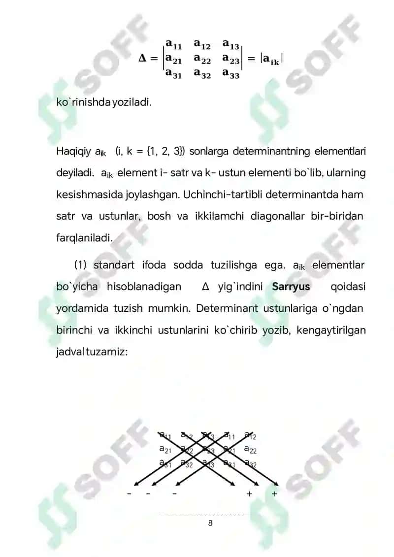 Teskari matritsa va determinanat mavzusida kurs ishi 8