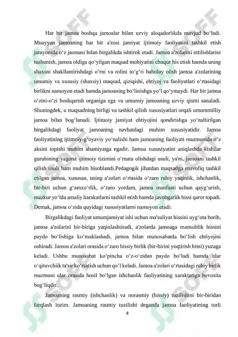 Jamoani tashkil etish va rivojlantirish metodikasi 8