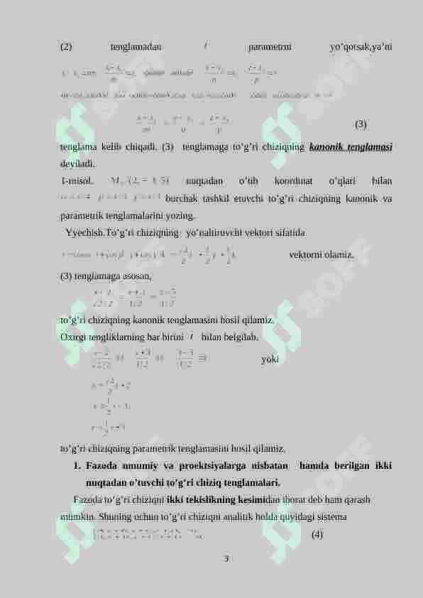 To’g’ri chiziqning parametrik tenglamasi 3