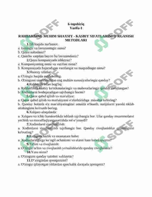 RAHBARNING MUHIM SHAXSIY - KASBIY SIFATLARINI O‘RGANISH METODLARI 2