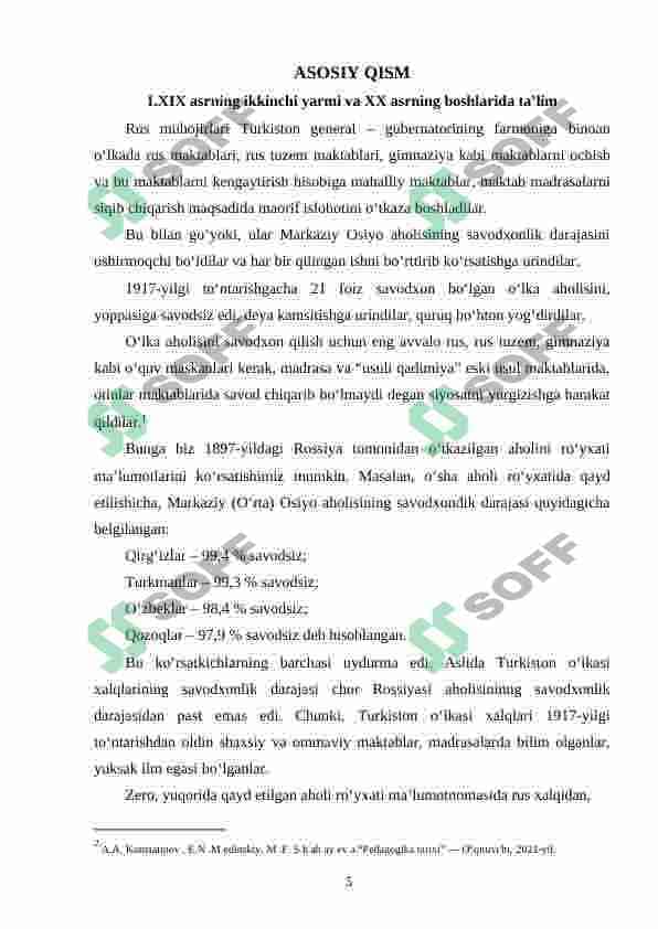XIX asrning ikkinchi yarmi va XX asr boshlarida ta'lim va pedagogik fikrlar (Anbar otin, Furqat, Saidahmad Siddiqiy, Abdulla Avloniylarning ta'lim-tarbiya taraqqiyotida tutgan o'rni) 5