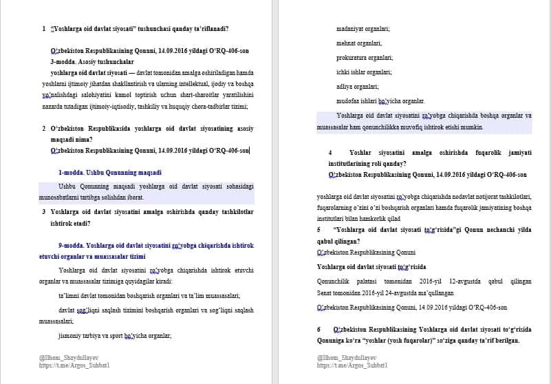 Argos suhbat savollar Yoshlar yetakchisi uchun 1