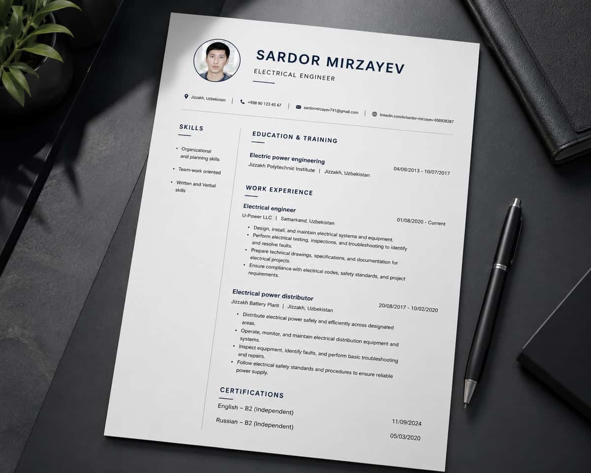 Yevropa standarti bo'yicha tayyor Europass CV / Rezyume shabloni (MS Word + Qo'llanma) 1