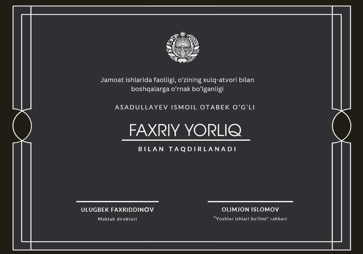 Faxriy yorliq 1