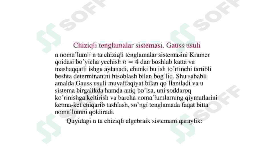 Chiziqli tenglamalar sistemasini yechishning Gauss usuli. 2