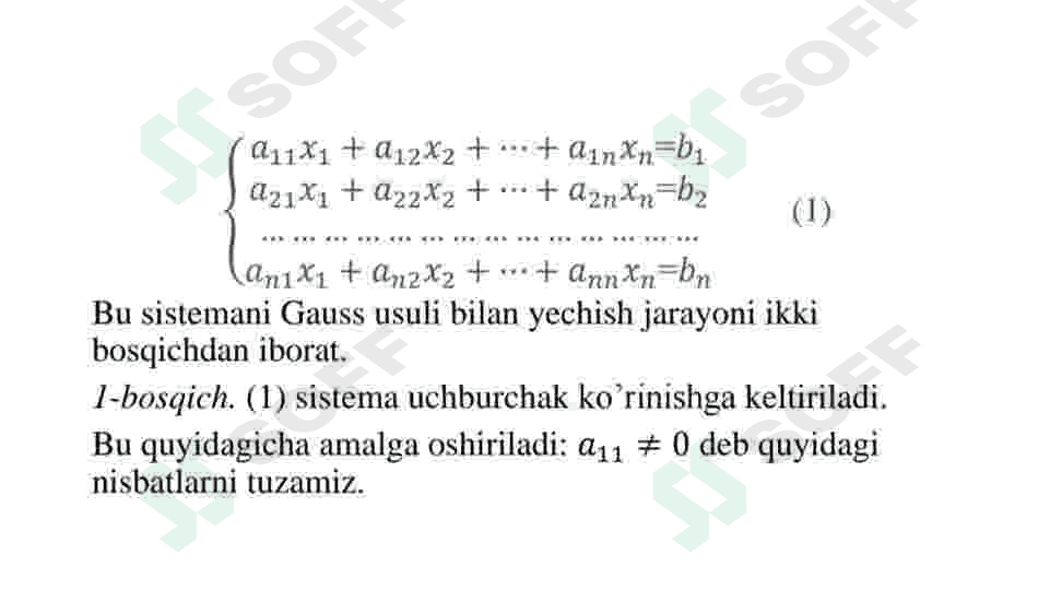 Chiziqli tenglamalar sistemasini yechishning Gauss usuli. 3