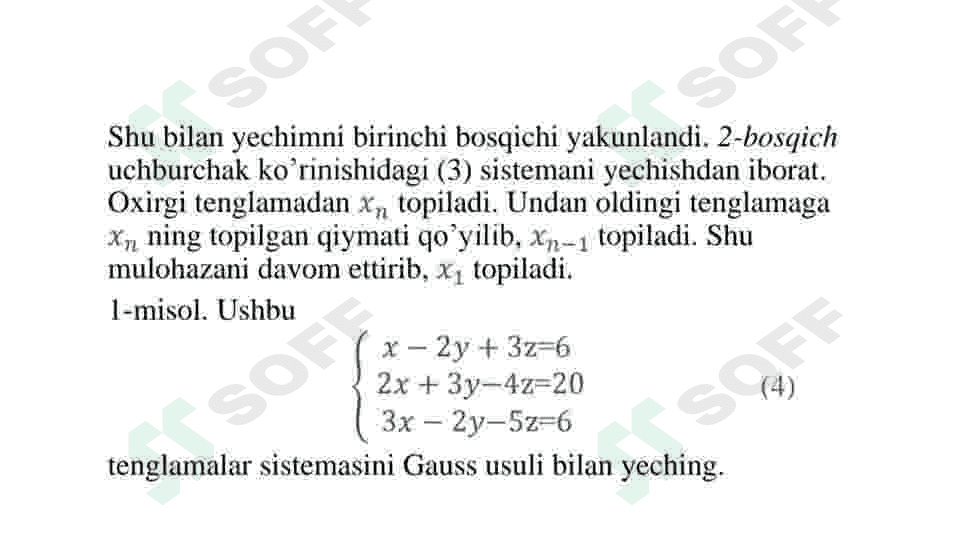 Chiziqli tenglamalar sistemasini yechishning Gauss usuli. 7