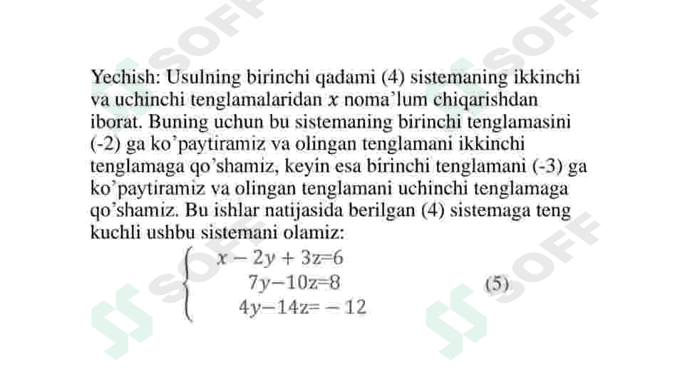 Chiziqli tenglamalar sistemasini yechishning Gauss usuli. 8