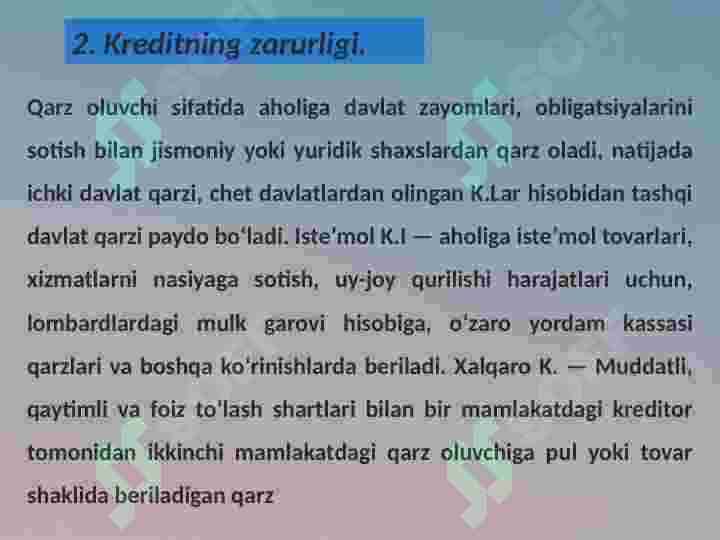 Kreditning Zarurligi, Funksiyalari Turlari Va Shakllari. 8