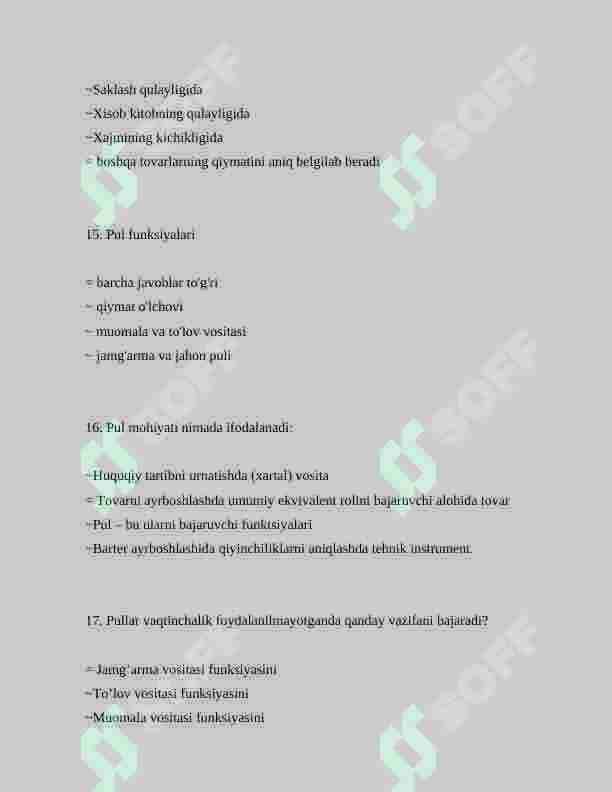 pul va banklar fanidan 100 talik test javoblari bilan 5