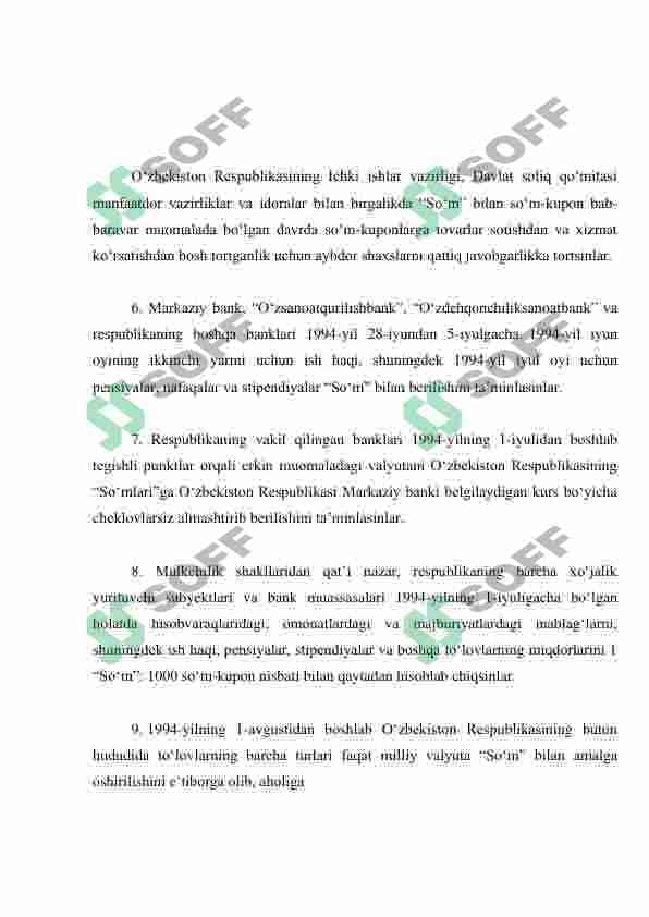 O’zbekistonda milliy valyutaning muomalaga kiritilinishi va uning  mamlakat iqtisodiyotiga ta’siri 7