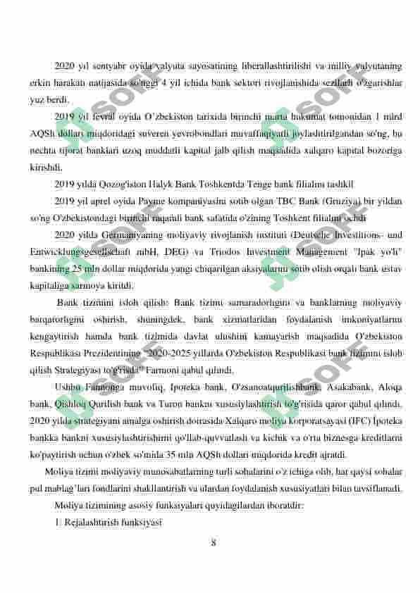 O'zbekistonda moliya tizimini takomillashtirish masalasi 8