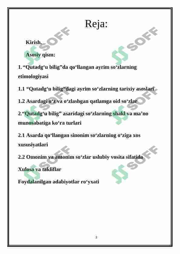 Qutadg‘u bilig asarining leksik xususiyatlari 2