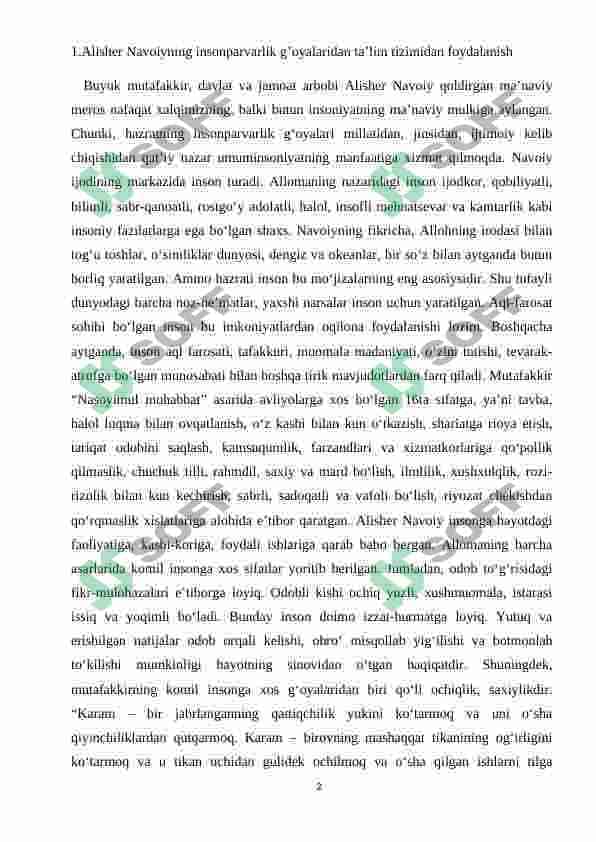 Alisher Navoyining asarlarida tarbiya va insonparvarlik masalalari 2