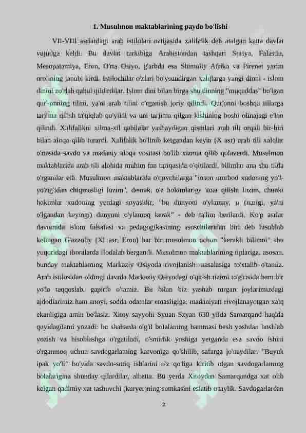 Musulmon maktablari va unda talim tarbiya mazmuni 2