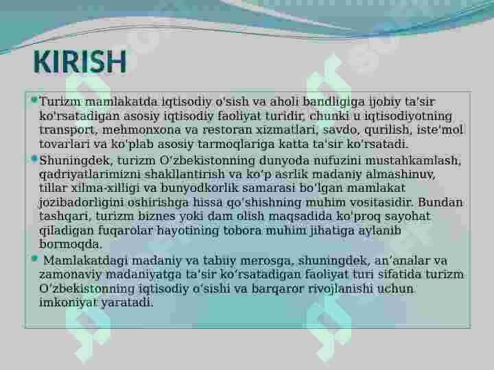 Jahon Rekratsion resurslari ularning turlari va mintaqalar bo'yicha taqsimlanishi 3