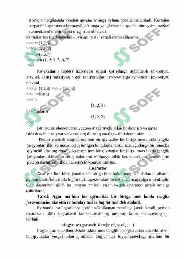 phytonda ro'yxat, kortej, lug'at to'plamlar bilan ishlash 3