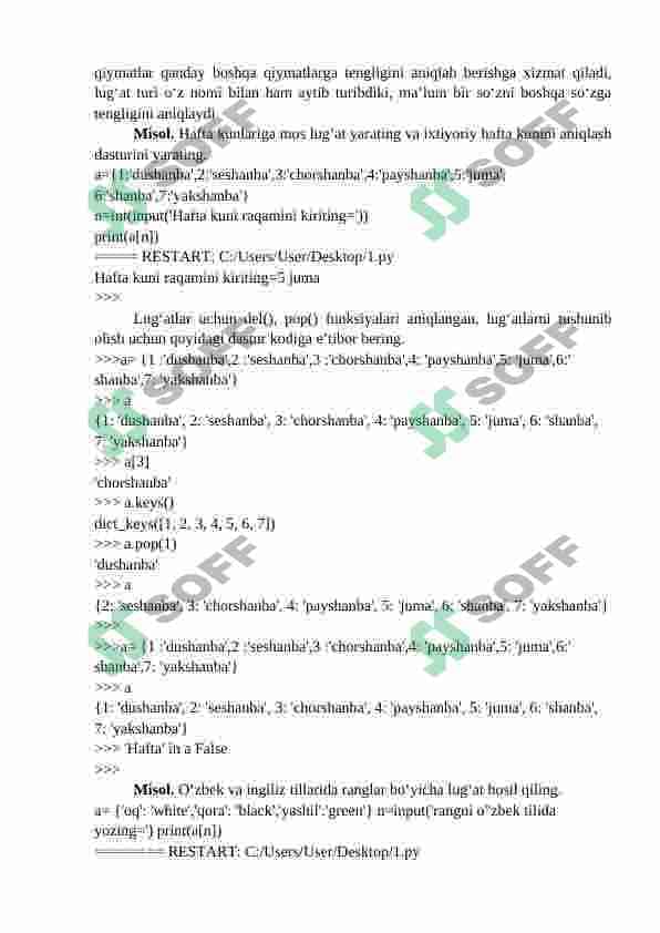phytonda ro'yxat, kortej, lug'at to'plamlar bilan ishlash 4