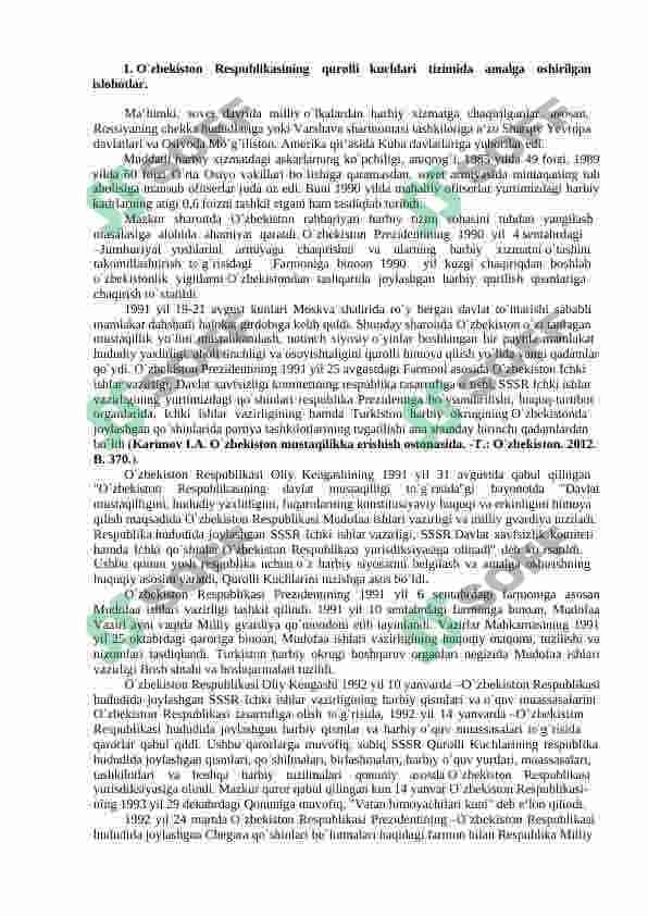 2017-2021 YILLARDA QUROLLI KUCHLAR, ICHKI ISHLAR VA DAVLAT XAVFSIZLIK, FAVQULOTDA VAZIYATLAR XIZMATLARI TIZIMIDAGI ISLOHOTLAR. 2