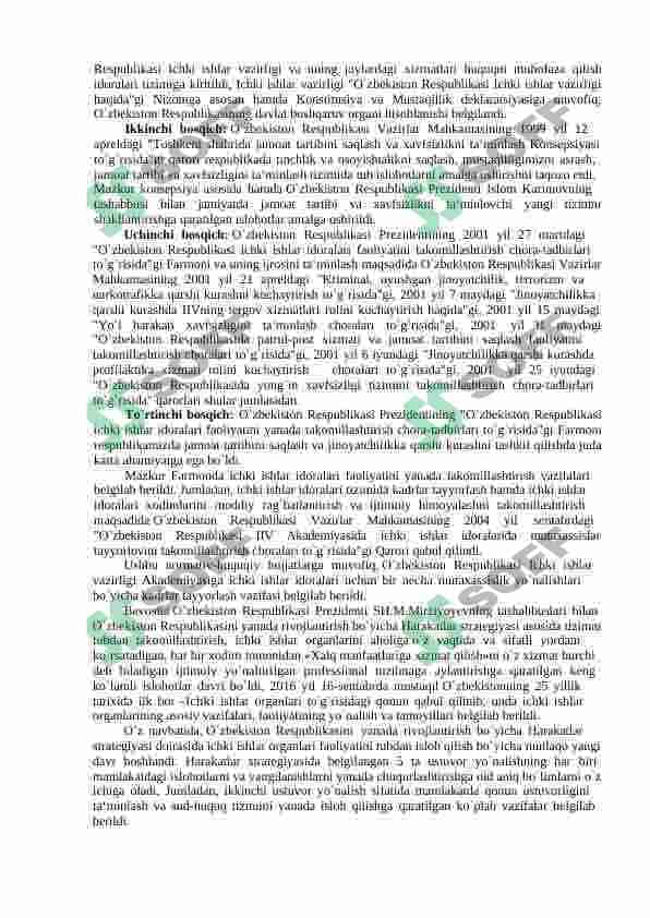 2017-2021 YILLARDA QUROLLI KUCHLAR, ICHKI ISHLAR VA DAVLAT XAVFSIZLIK, FAVQULOTDA VAZIYATLAR XIZMATLARI TIZIMIDAGI ISLOHOTLAR. 7