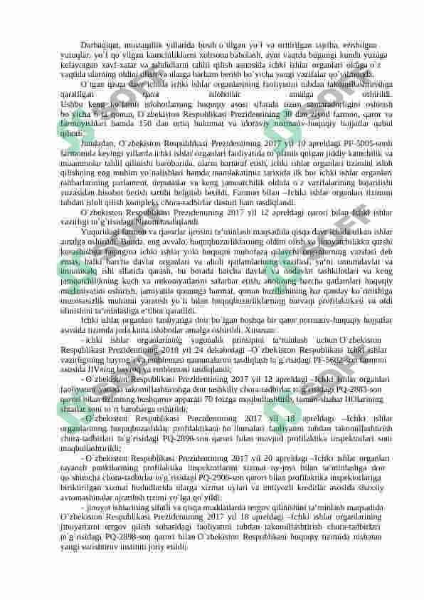 2017-2021 YILLARDA QUROLLI KUCHLAR, ICHKI ISHLAR VA DAVLAT XAVFSIZLIK, FAVQULOTDA VAZIYATLAR XIZMATLARI TIZIMIDAGI ISLOHOTLAR. 8