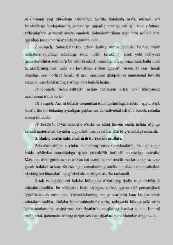 Badiiy asarni sahnalashtirish turlari va uni ko'rsatish metodlari 4