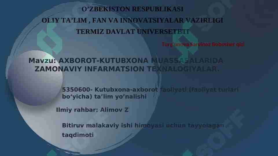 AXBOROT-KUTUBXONA MUASSASALARIDA ZAMONAVIY INFARMATSION TEXNALOGIYALAR