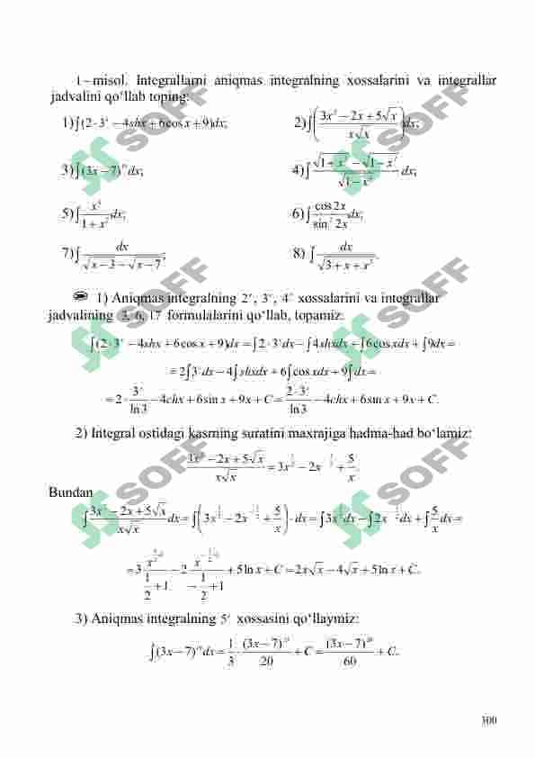 Boshlang‘ich funksiya. Aniqmas integral.  Aniqmas intеgralning xossalari. Integrallar jadvali 3