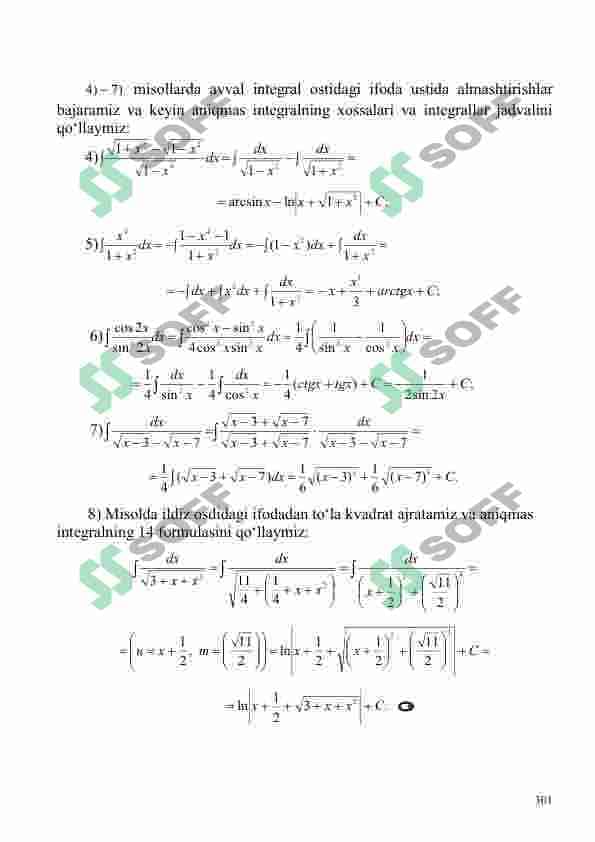 Boshlang‘ich funksiya. Aniqmas integral.  Aniqmas intеgralning xossalari. Integrallar jadvali 4