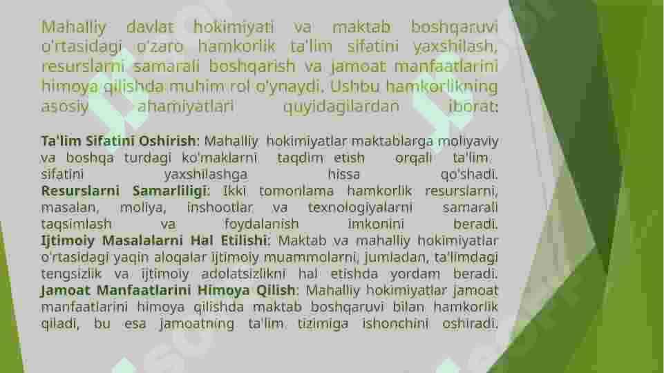Maktabning boshqaruvida mahalliy davlat kokimiyati bilan o'zaro hamkorlik ishlari samaradorligini oshirish 4