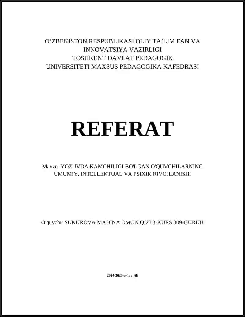 O'quvchilarning umumiy rivojlanishi