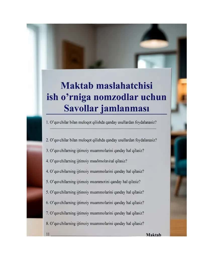Professional Maktab Maslahatchilari uchun "Oltin xazina"!

Maktab maslahatchisi (psixologi) lavozimi 1