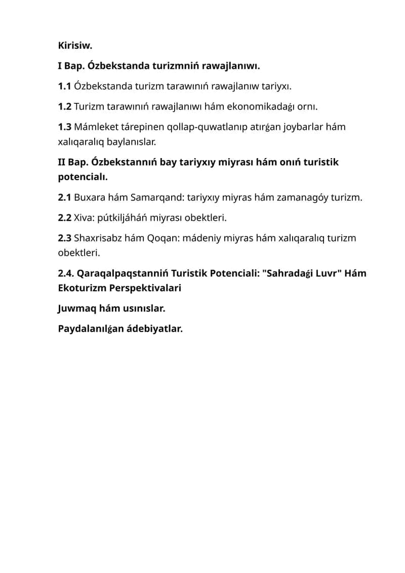 Ózbekstanda turizmniń rawajlanıwı. 1