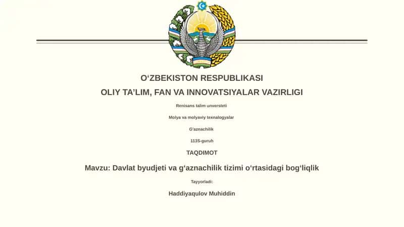 Davlat byudjeti va g‘aznachilik tizimi o‘rtasidagi bog‘liqlik 1
