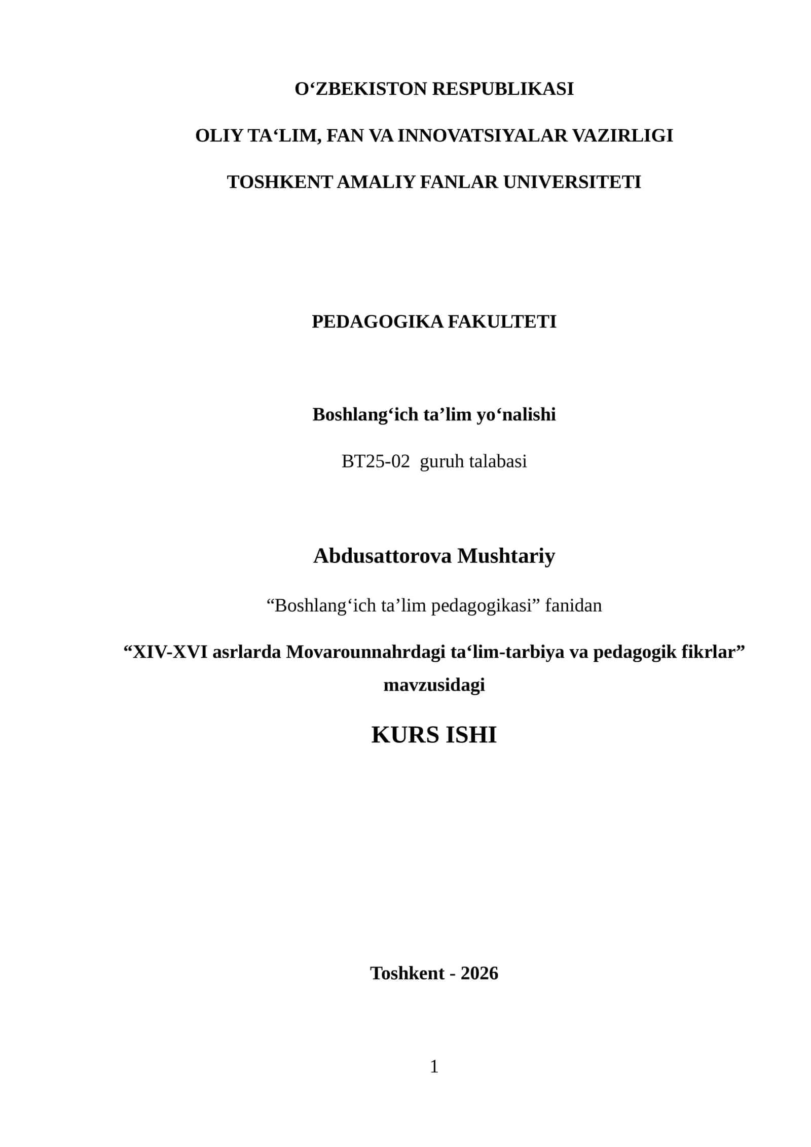 XIV-XVI asrlarda Movarounnahrdagi ta‘lim-tarbiya va pedagogik fikrlar 1