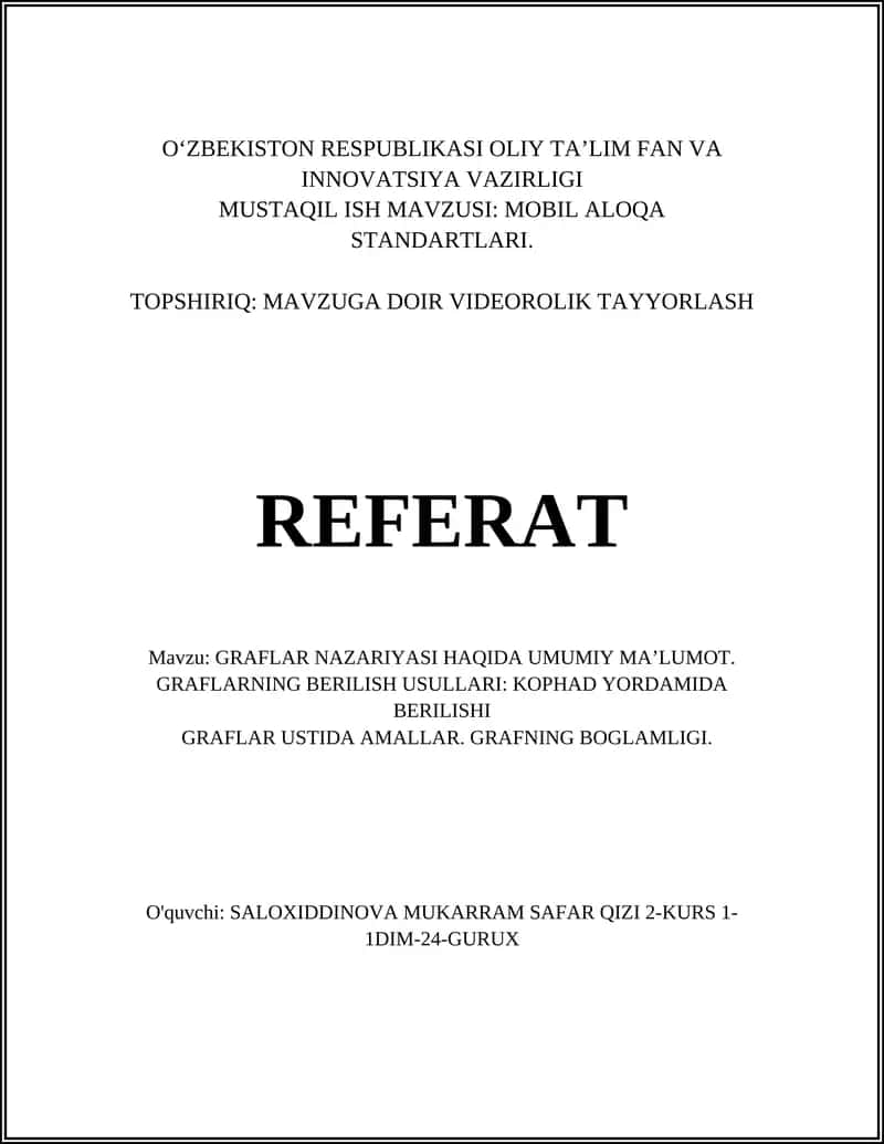 GRAFLAR NAZARIYASI HAQIDA UMUMIY MA’LUMOT 1