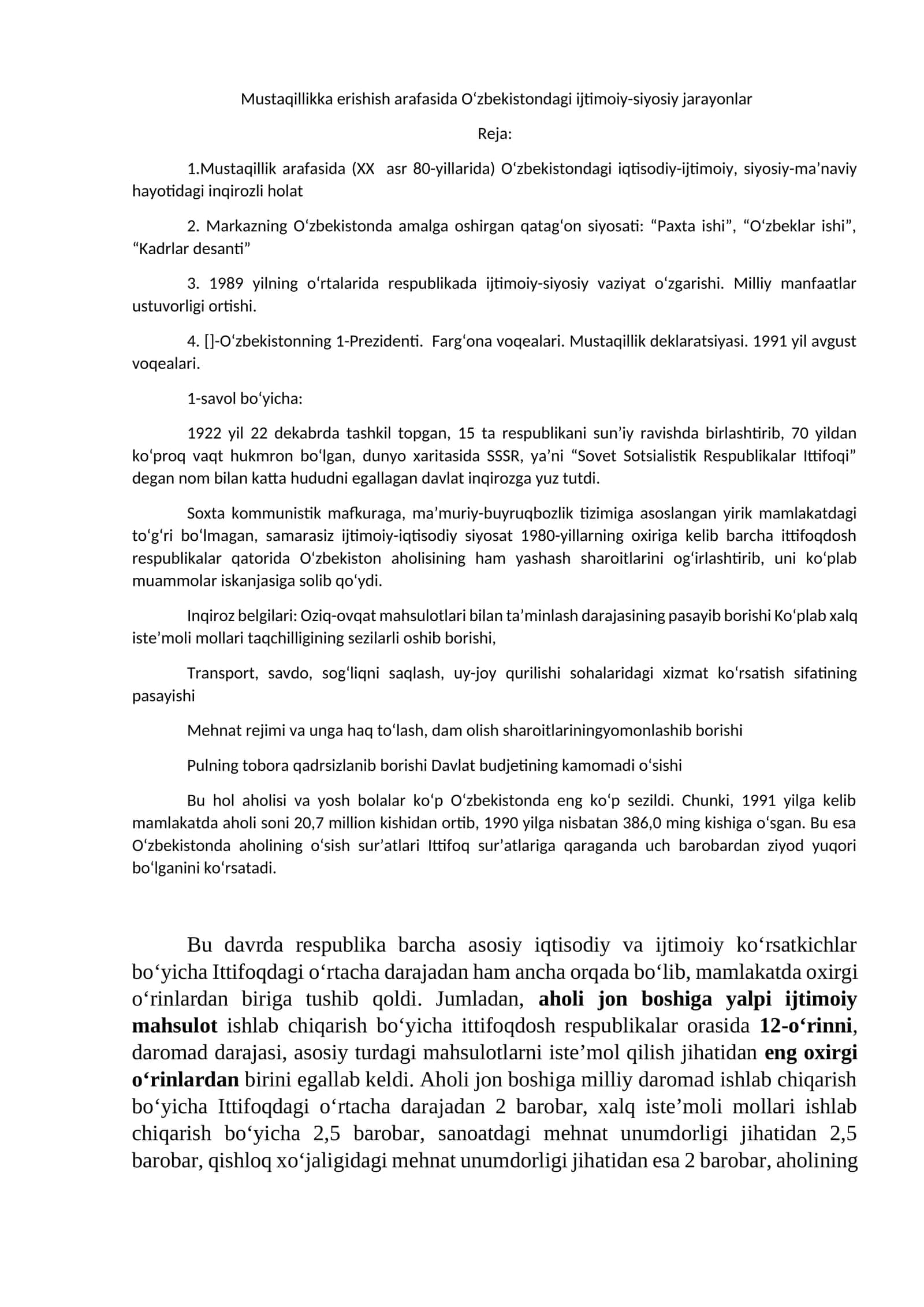O‘zbekistondagi ijtimoiy-siyosiy jarayonlar 1