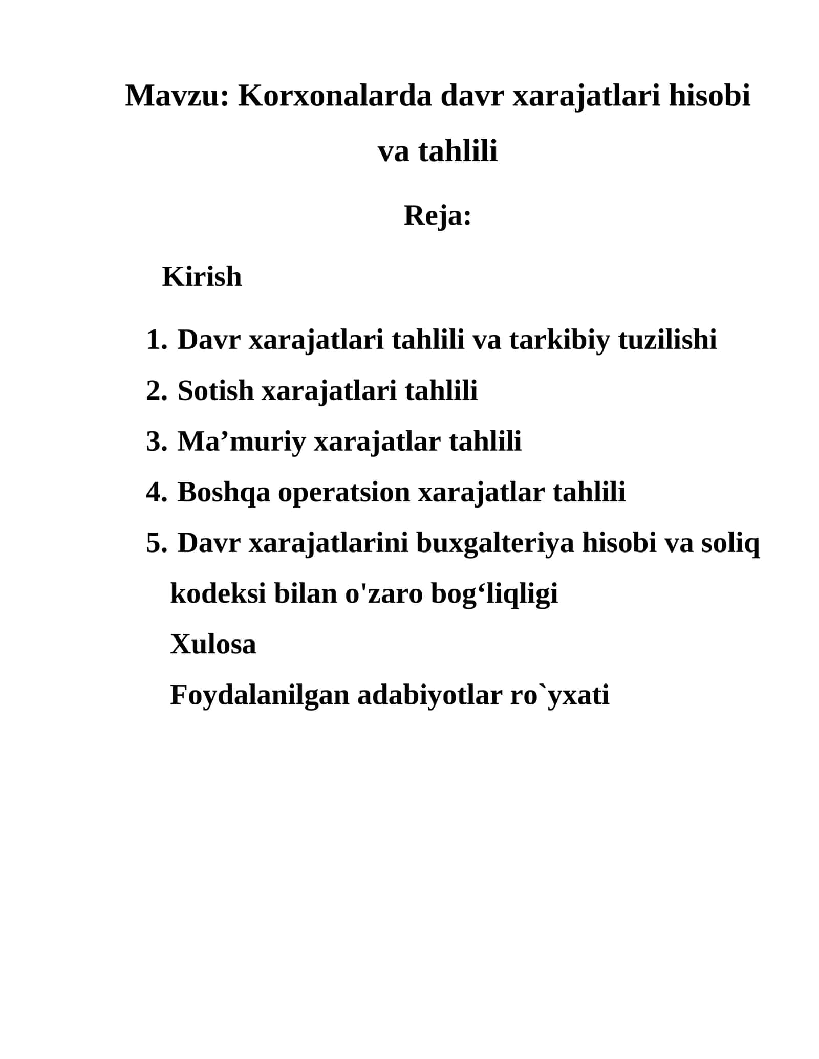 Korxonalarda davr xarajatlari hisobi va tahlili 1